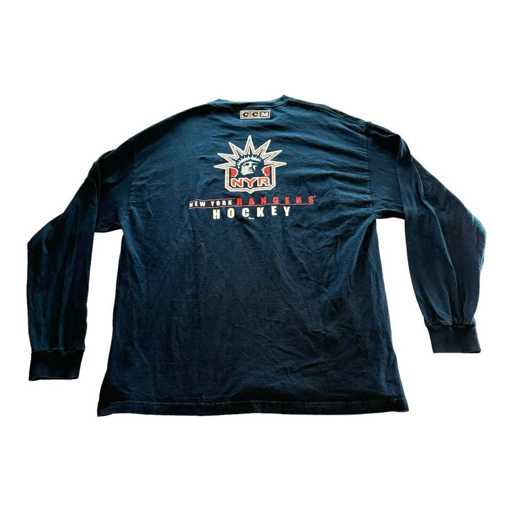 Vtg 2002 New York Rangers Throwback Vintage Long Sleeve CCM Blue XXL NHL